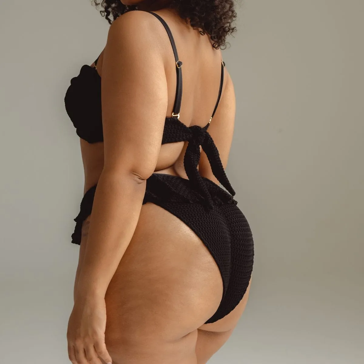 Black Crochet Tamarindo Ruffle Bikini Bottom