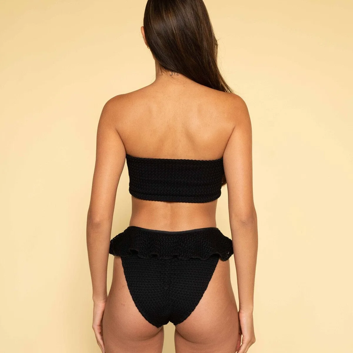 Black Crochet Tamarindo Ruffle Bikini Bottom