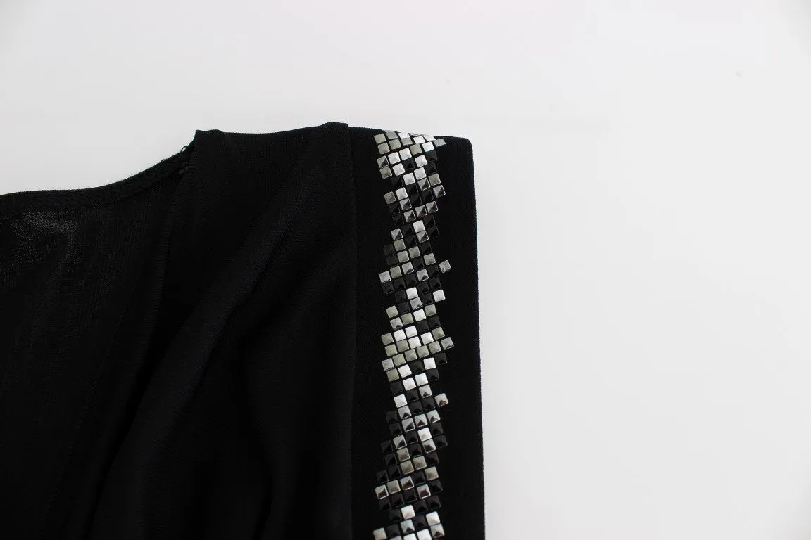 Black Embellished Jersey Mini Sheath Short Dress