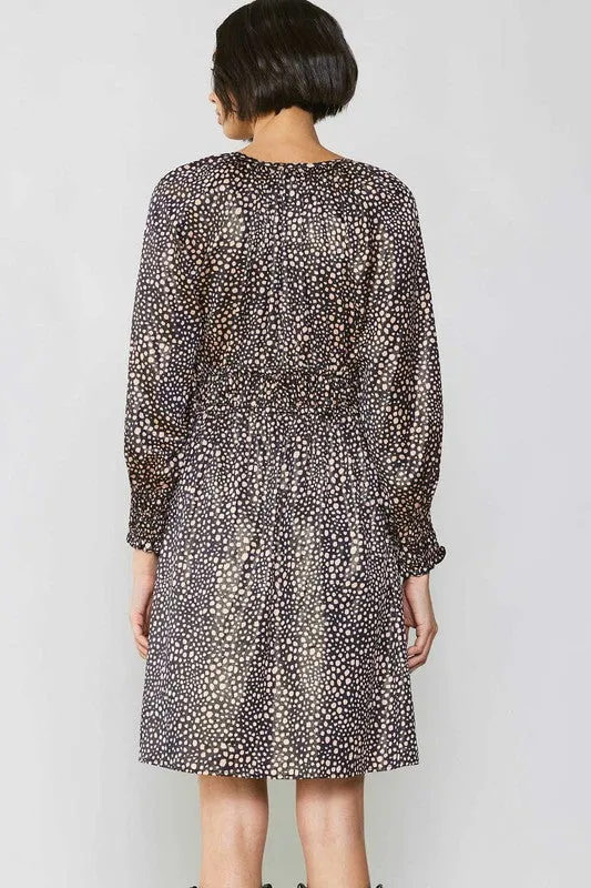 BLACK LEOPARD SMOCKED WAIST DRESS