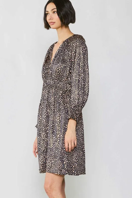 BLACK LEOPARD SMOCKED WAIST DRESS