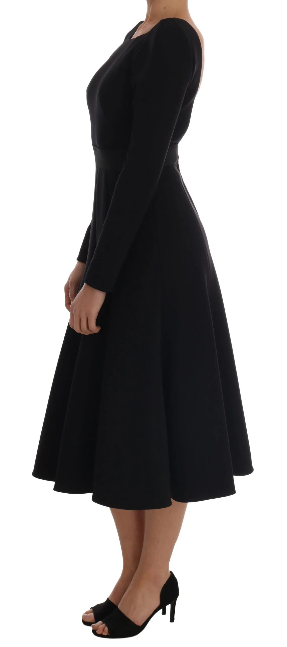 Black Open Back Sheath Flare Gown Dress