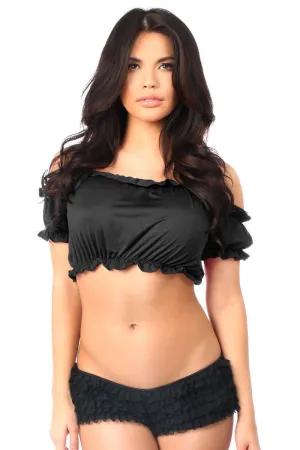 Black Short Sleeve Peasant Top by Daisy