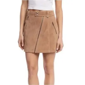 BLANKNYC Caffe Latte Suede 100% Leather Moto Mini Skirt Size 26