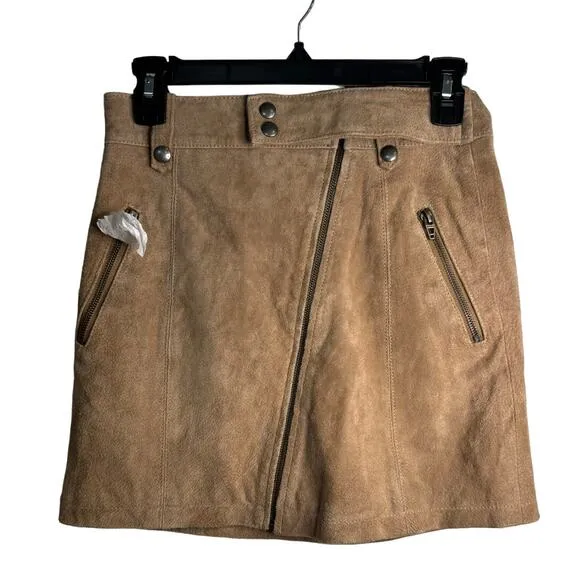 BLANKNYC Caffe Latte Suede 100% Leather Moto Mini Skirt Size 26