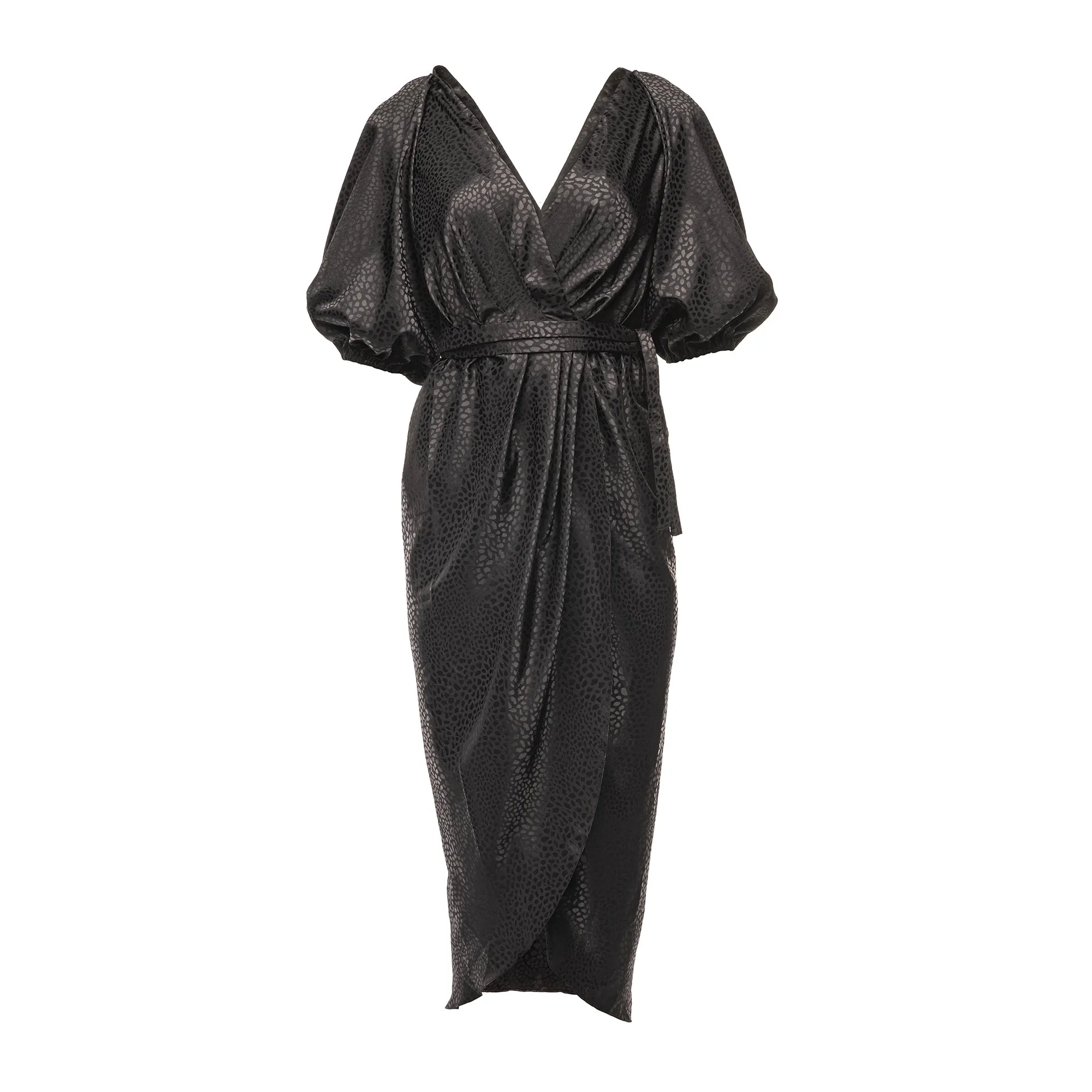Bloom Black Jacquard Draped Wrap Dress