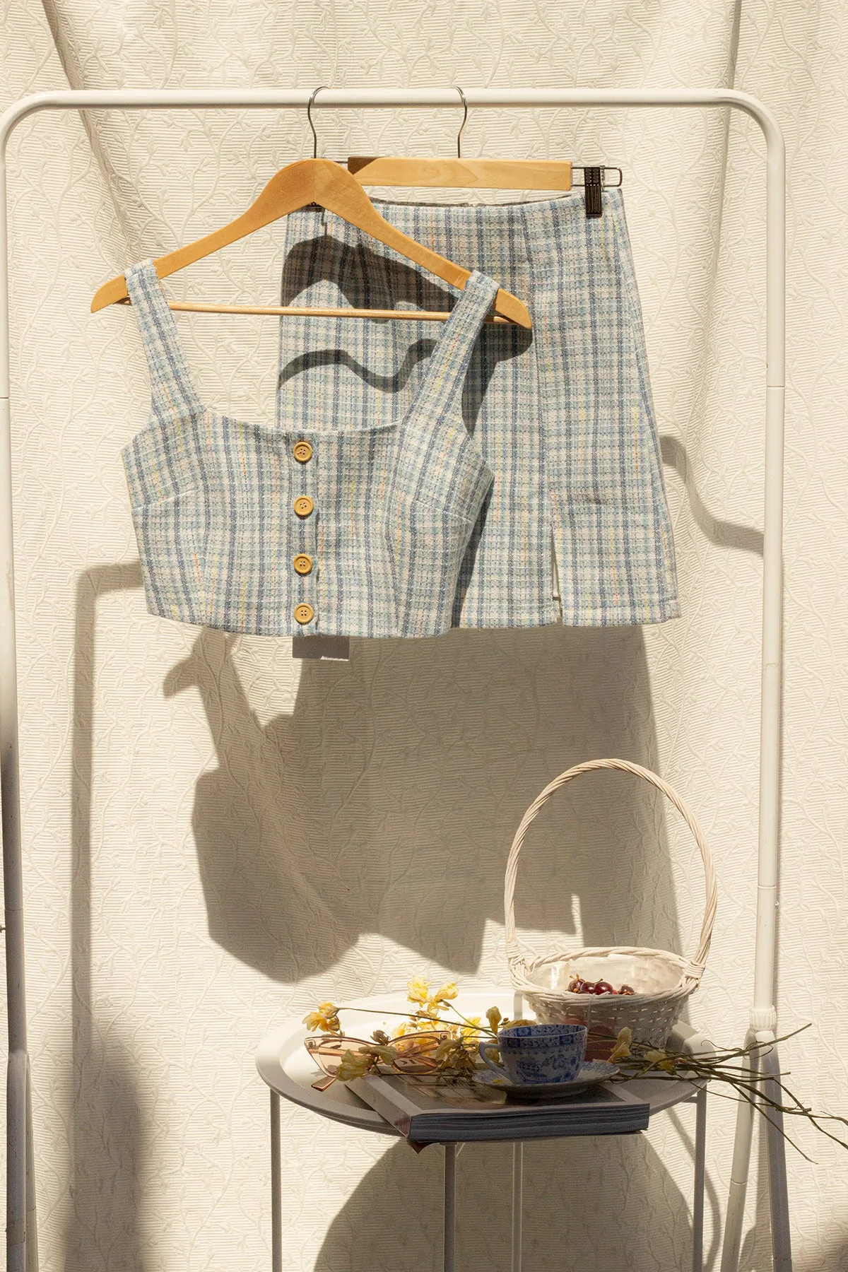 Blue Tweed Crop Top