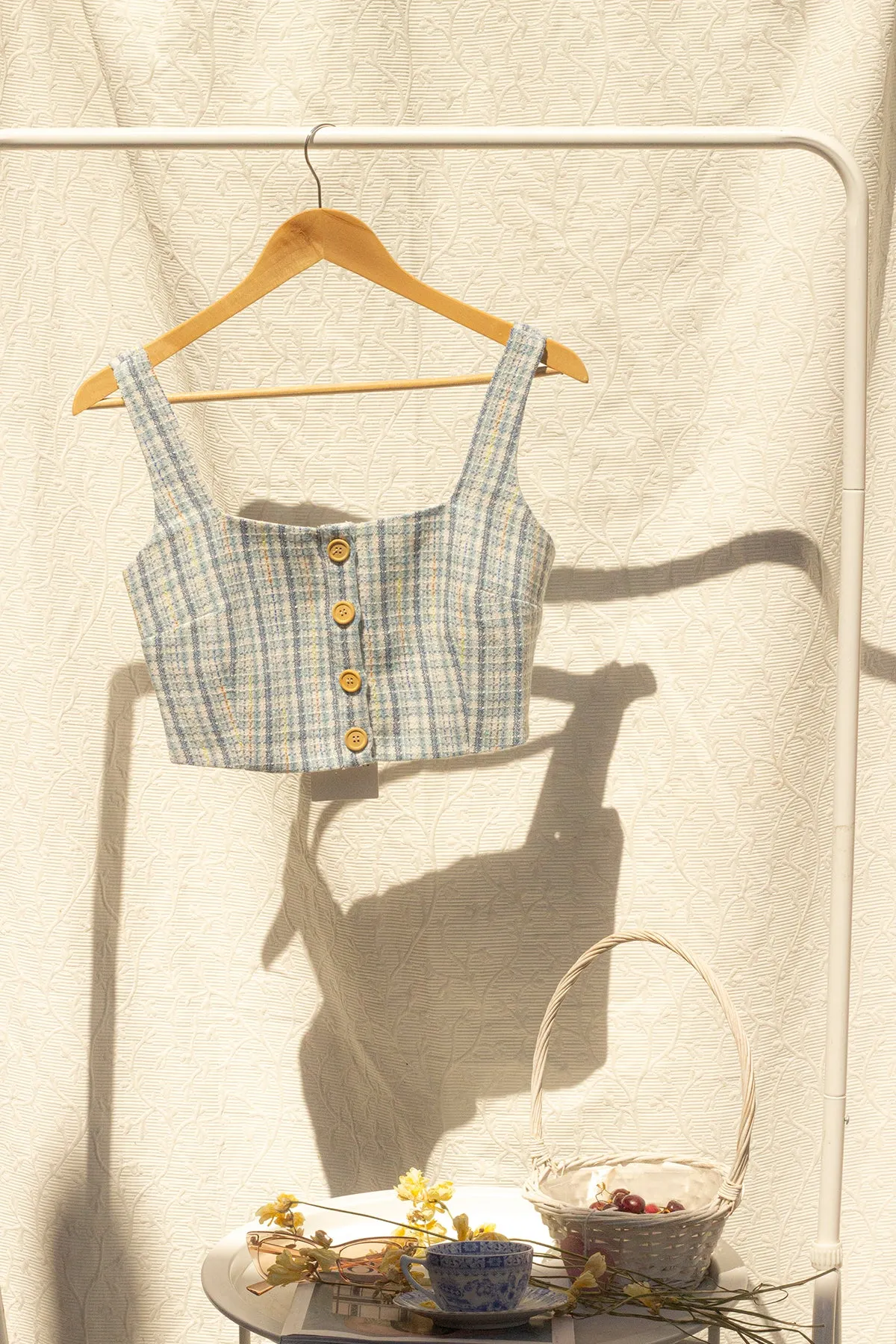 Blue Tweed Crop Top