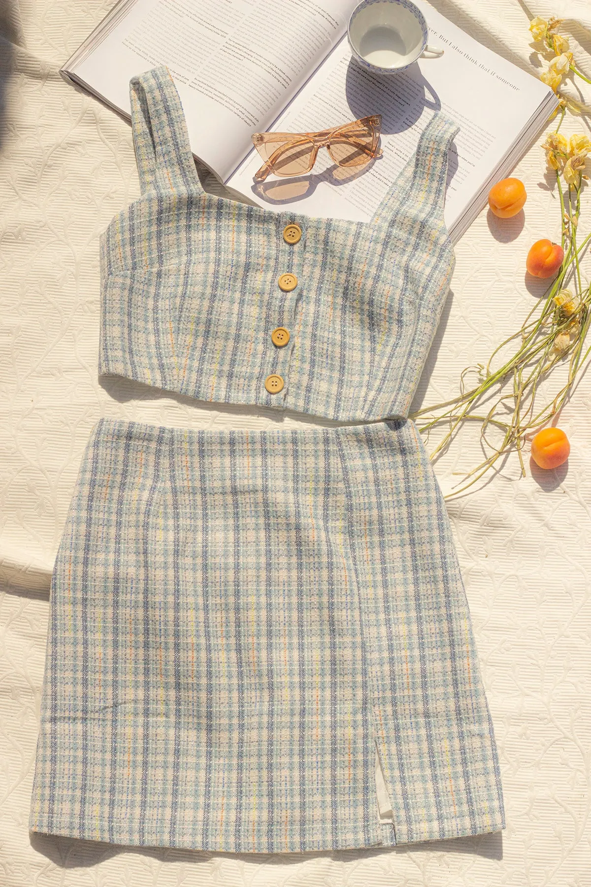 Blue Tweed Crop Top