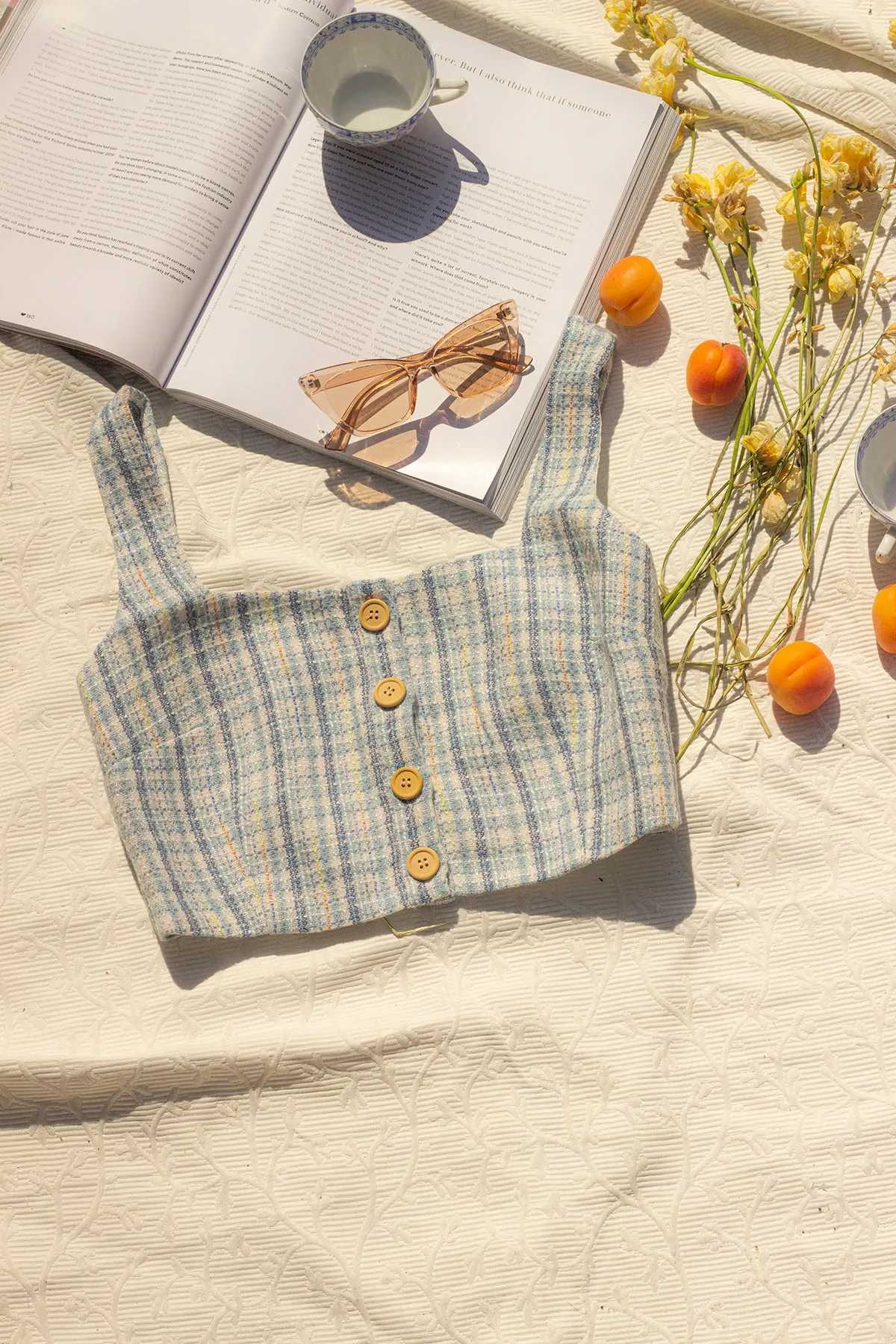 Blue Tweed Crop Top