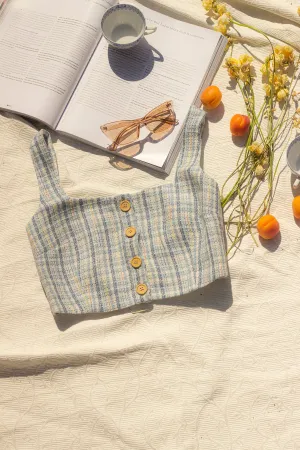 Blue Tweed Crop Top