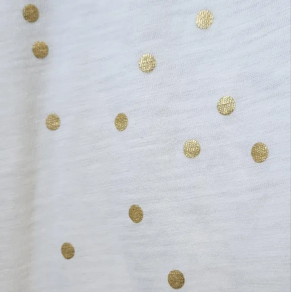 Boden white cotton dress metallic gold polka dots ruffled arms women's s…