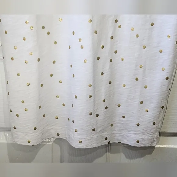 Boden white cotton dress metallic gold polka dots ruffled arms women's s…