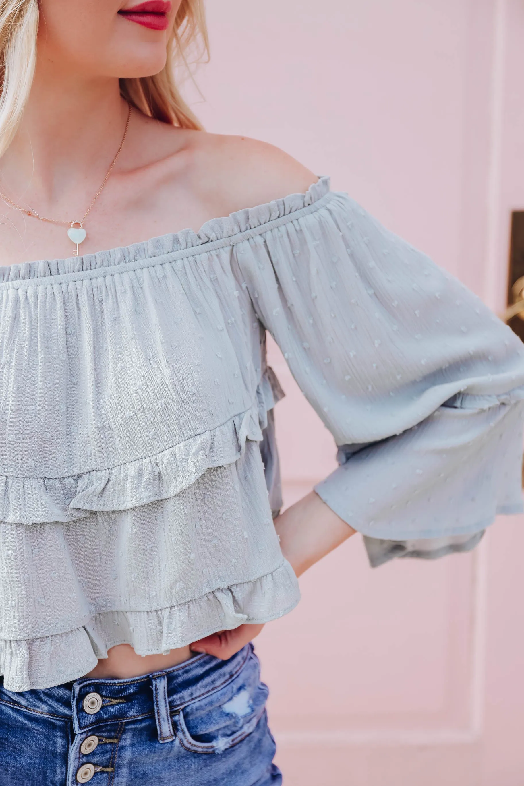 Brielle Off The Shoulder Crop Top - Sage