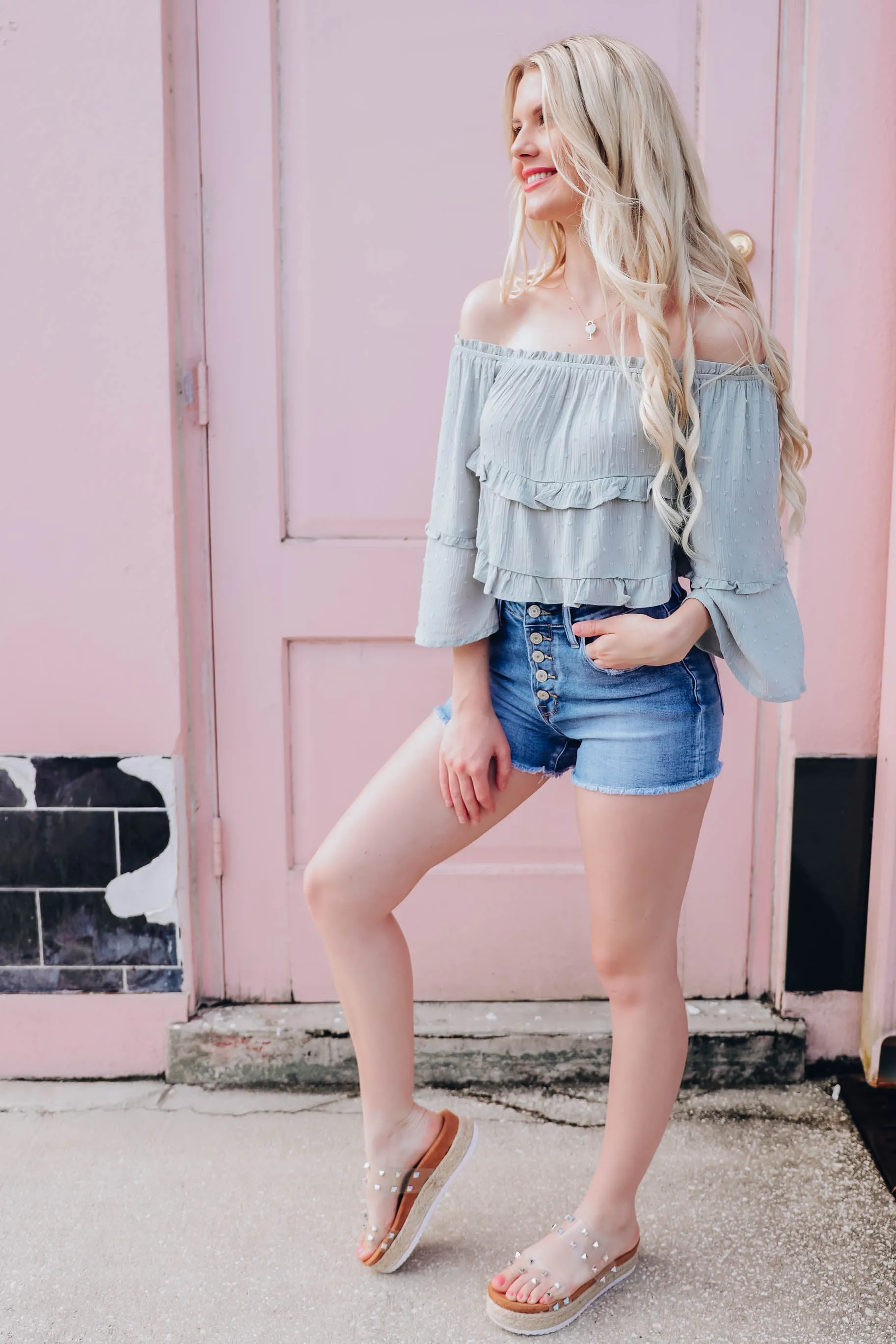 Brielle Off The Shoulder Crop Top - Sage