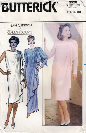 Butterick 3328 JEAN NIDETCH Womens Side Draped Evening Dress 1980s Vintage Sewing Pattern Size 14 - 18