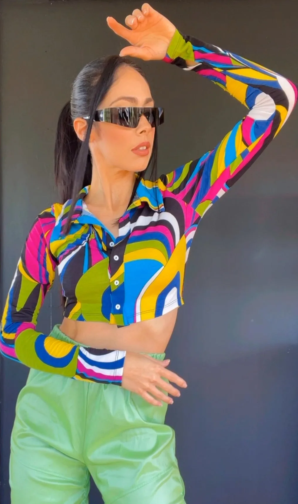 Button Up Multicolor Crop Top