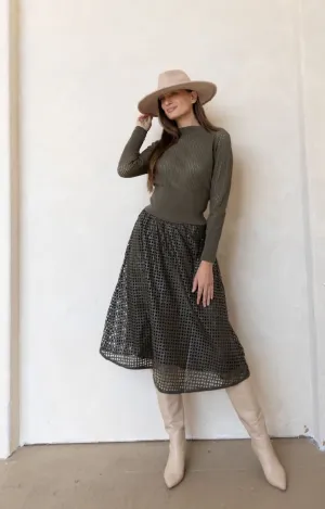 Byrd Nessa Knit Top & Leather Skirt Set in Hunter