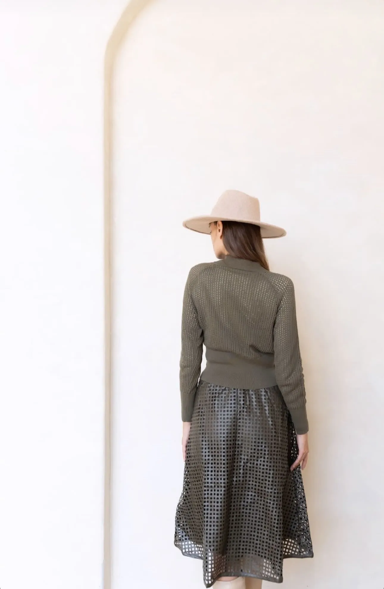 Byrd Nessa Knit Top & Leather Skirt Set in Hunter