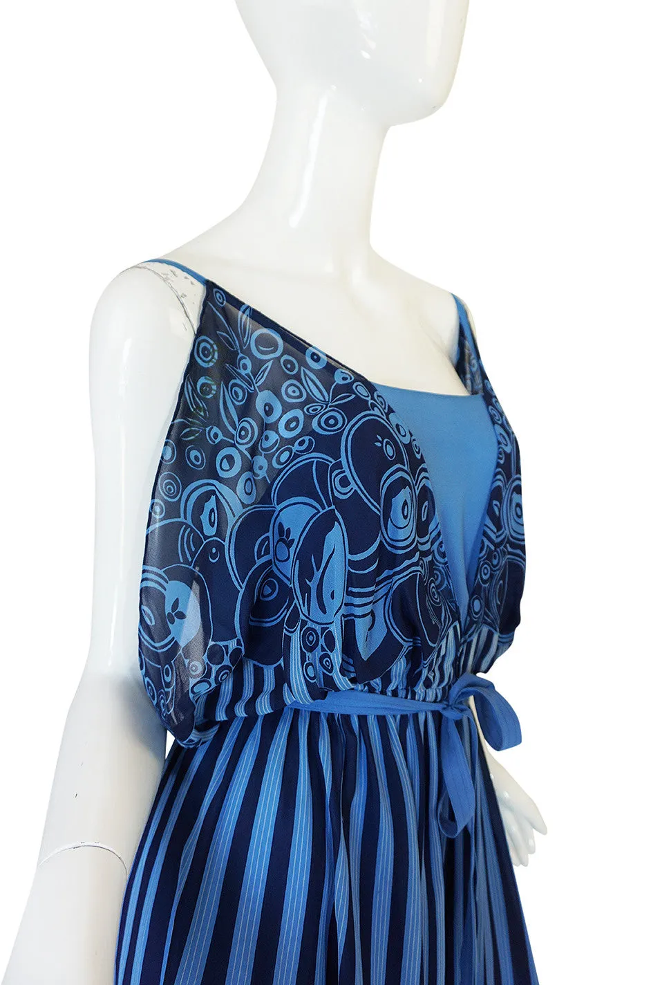 c1975-78 Roland Klein Printed Silk Chiffon Backless Dress
