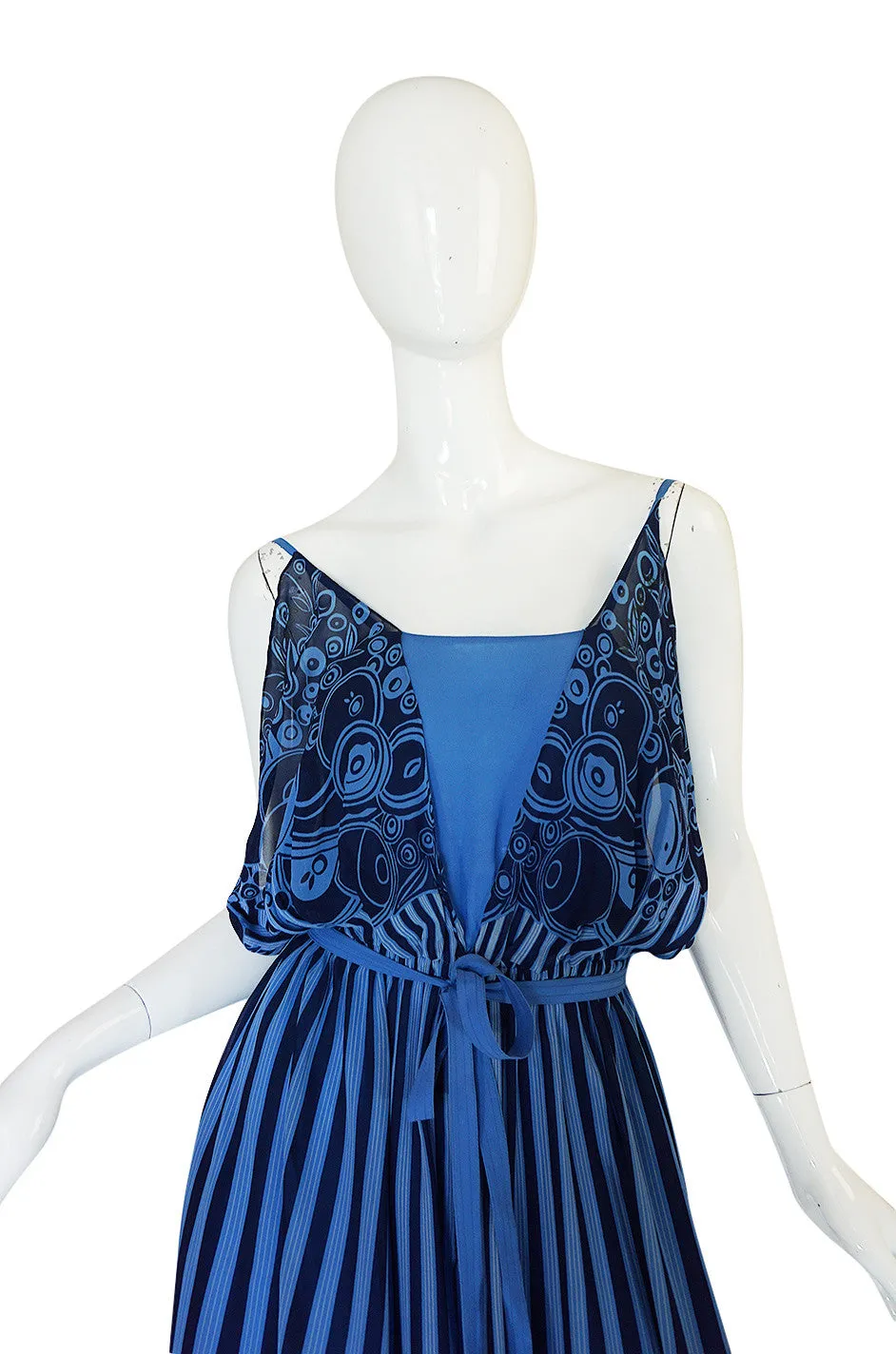c1975-78 Roland Klein Printed Silk Chiffon Backless Dress