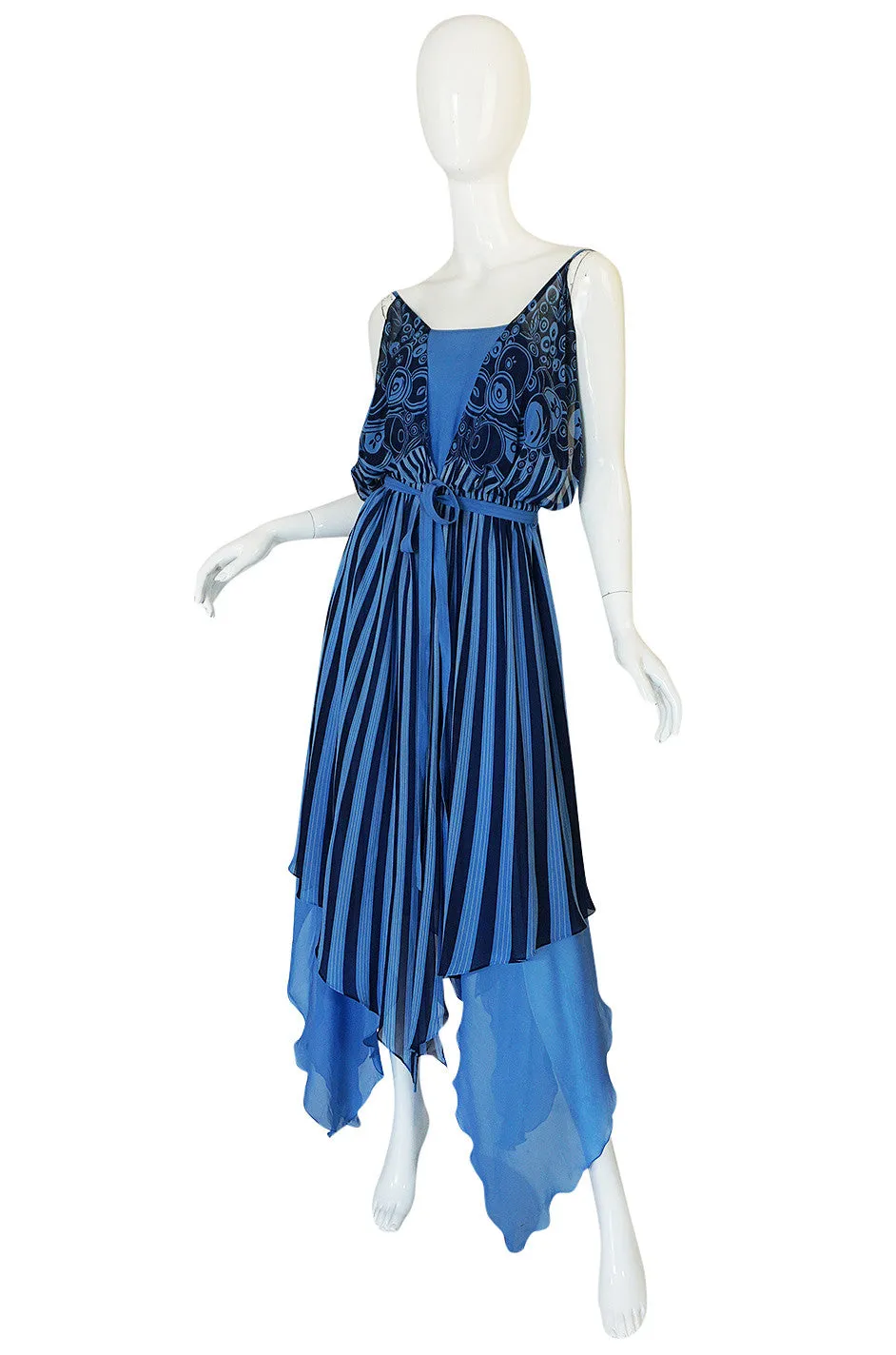 c1975-78 Roland Klein Printed Silk Chiffon Backless Dress