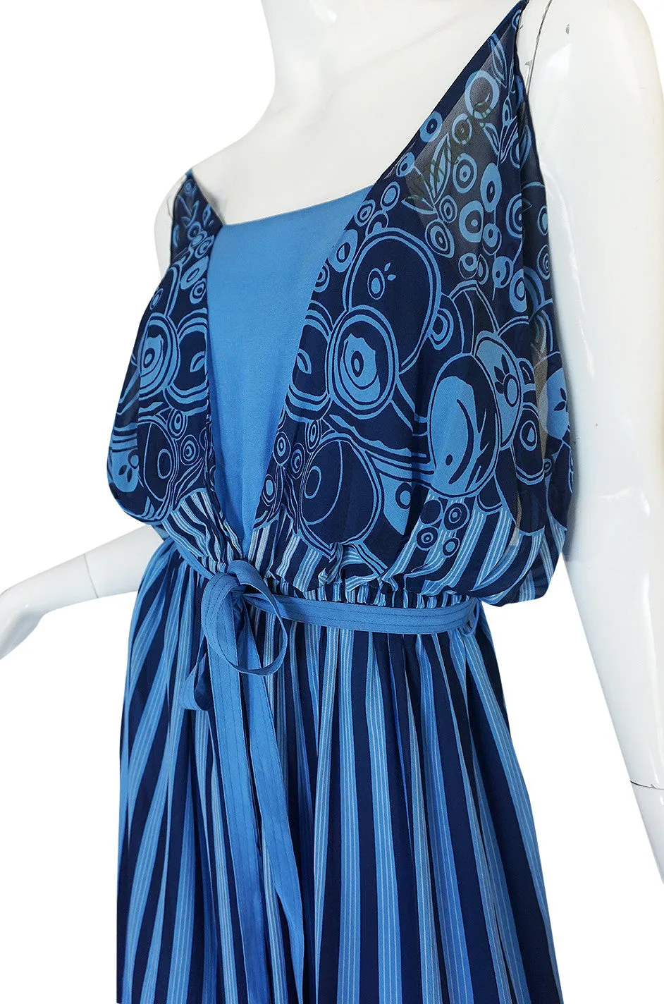 c1975-78 Roland Klein Printed Silk Chiffon Backless Dress