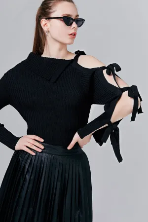 Camilla Ribbed Knit Top with Tie Sleeve