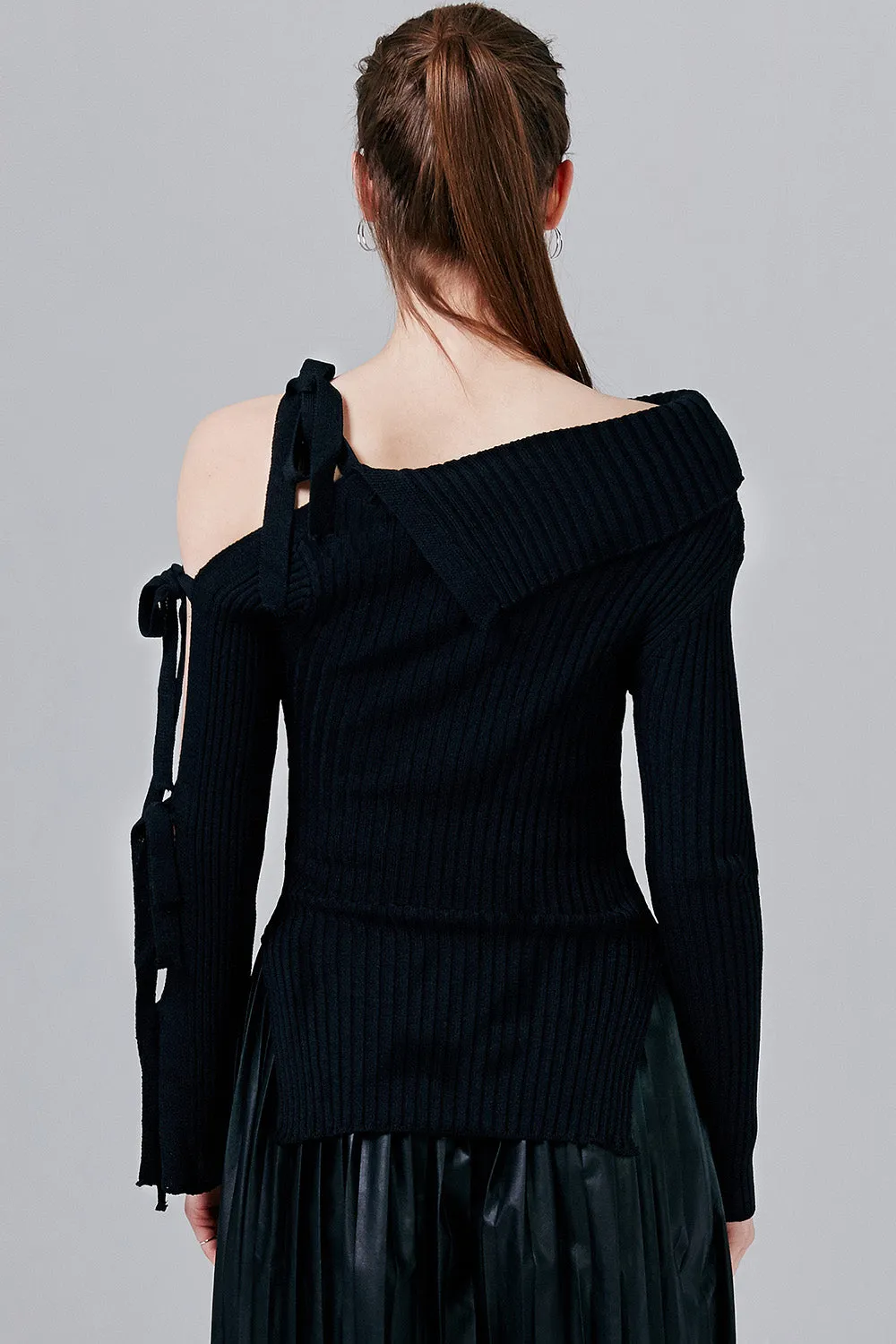 Camilla Ribbed Knit Top with Tie Sleeve