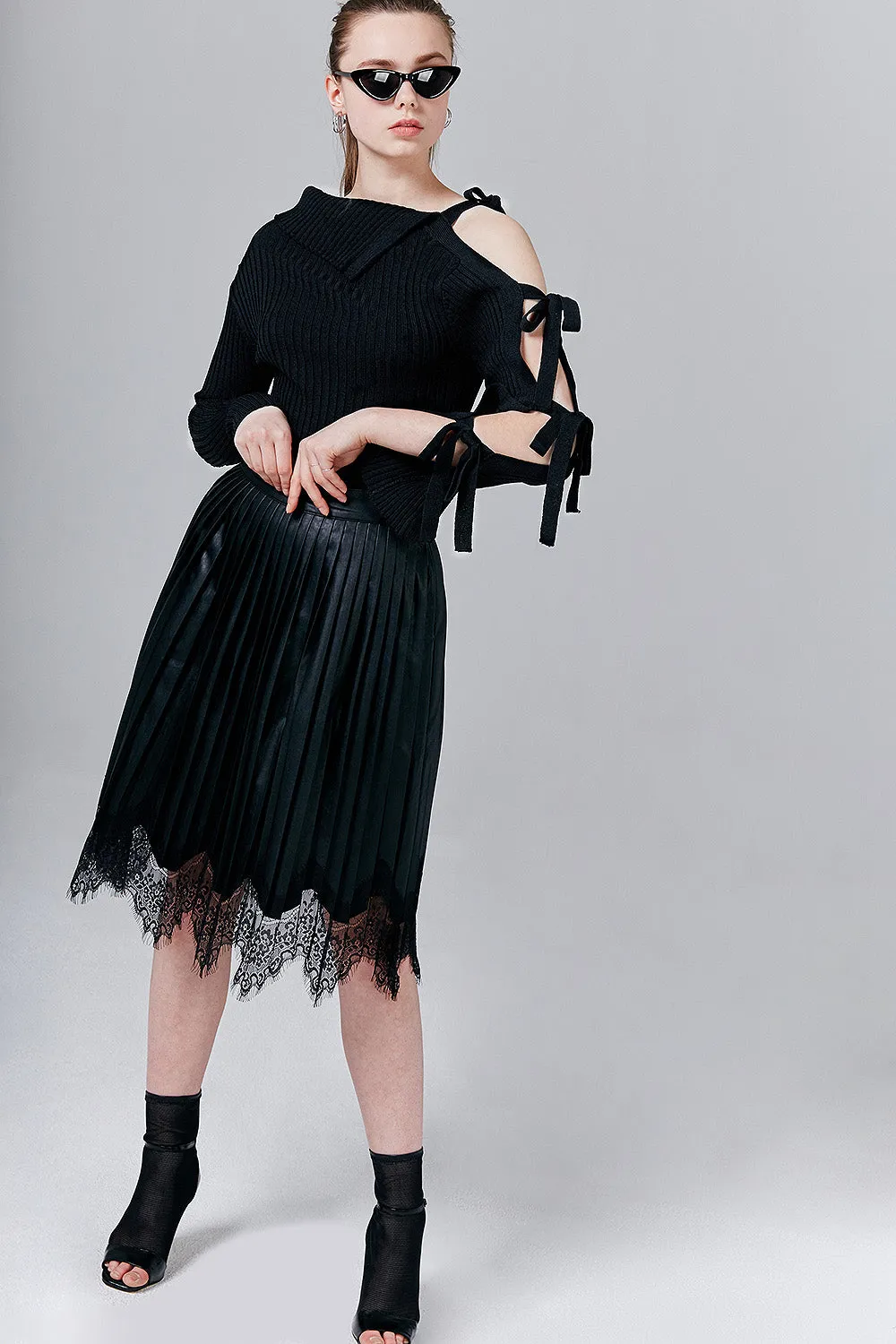 Camilla Ribbed Knit Top with Tie Sleeve