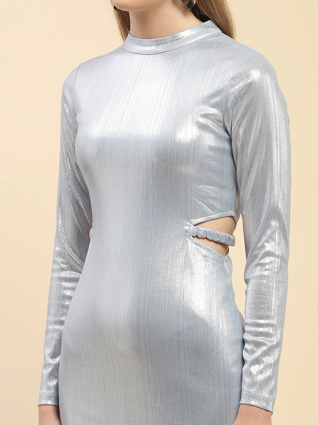 Camla Barcelona Metallic Silver Cut Out Bodycon Dress