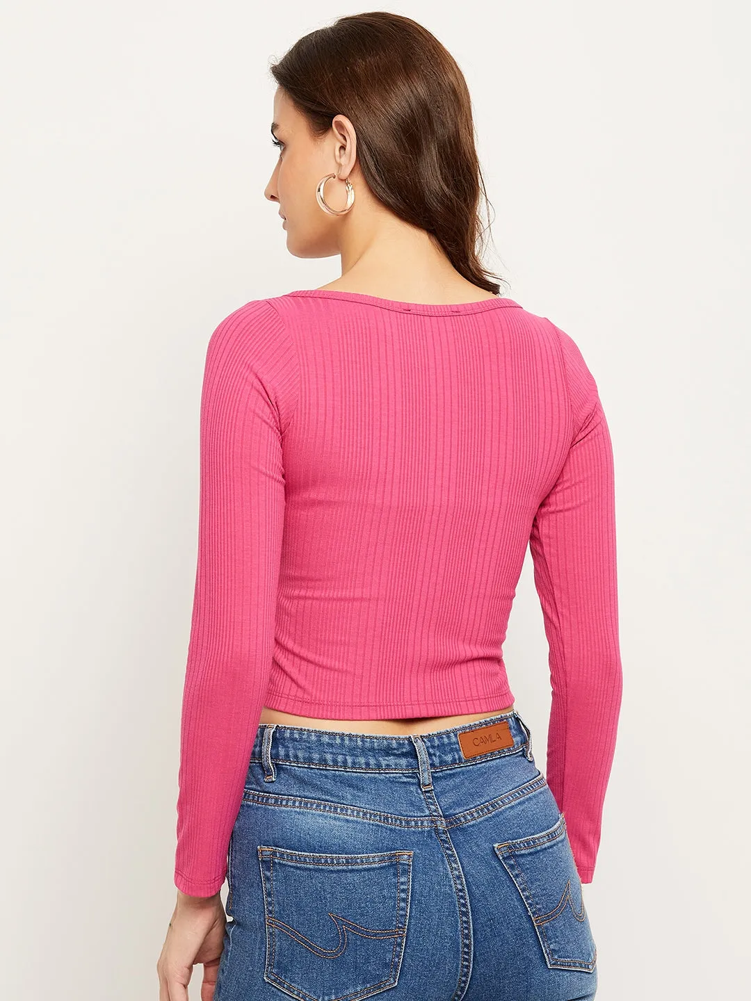 Camla Barcelona Self Striped Hot Pink Crop Top