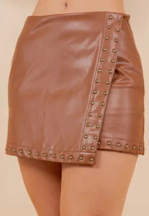 Caramel Faux Leather Skort