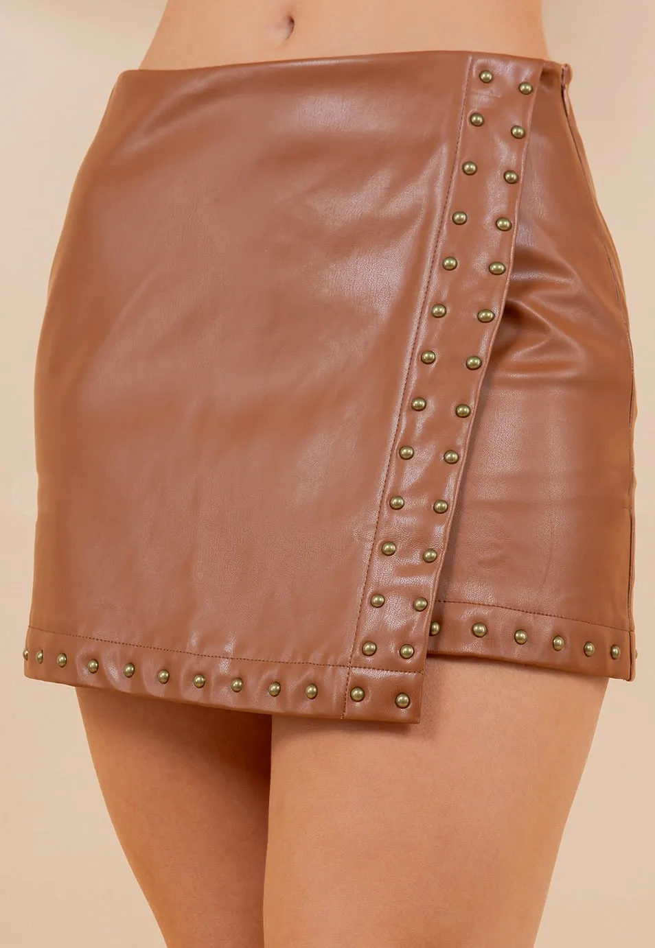 Caramel Faux Leather Skort