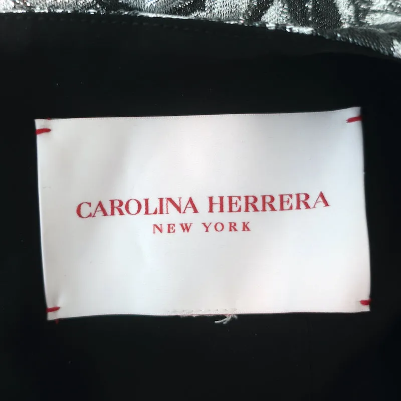 Carolina Herrera Metallic Floral Jacquard Gown Silver Size 8