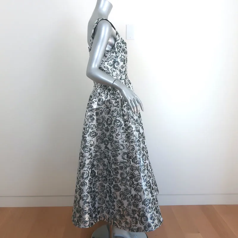Carolina Herrera Metallic Floral Jacquard Gown Silver Size 8