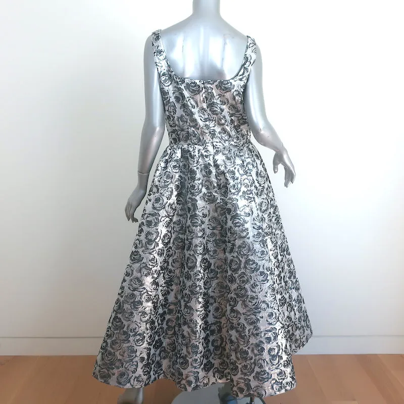Carolina Herrera Metallic Floral Jacquard Gown Silver Size 8