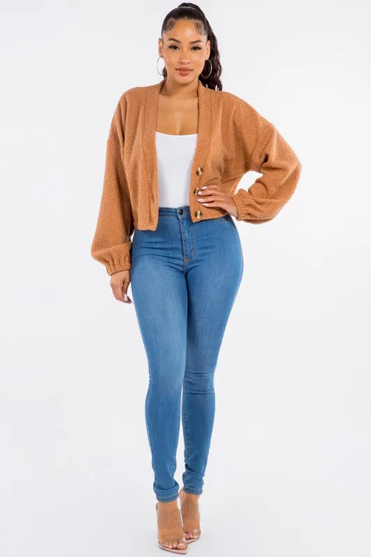 Caroline Boucle Knit Cardigan Sweater - Mocha