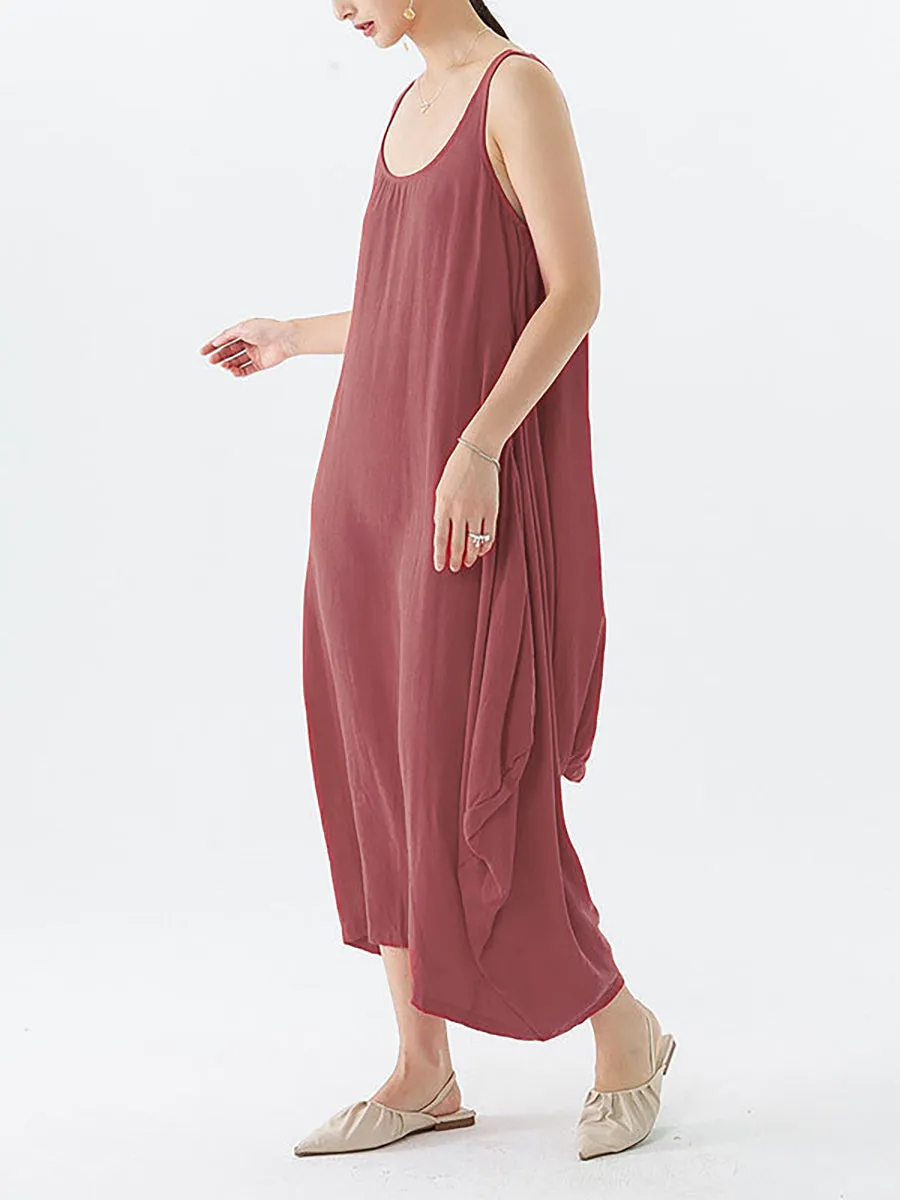 Casual Solid Color Pleated Sleeveless Maxi Dress