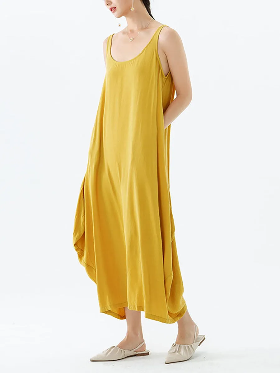 Casual Solid Color Pleated Sleeveless Maxi Dress