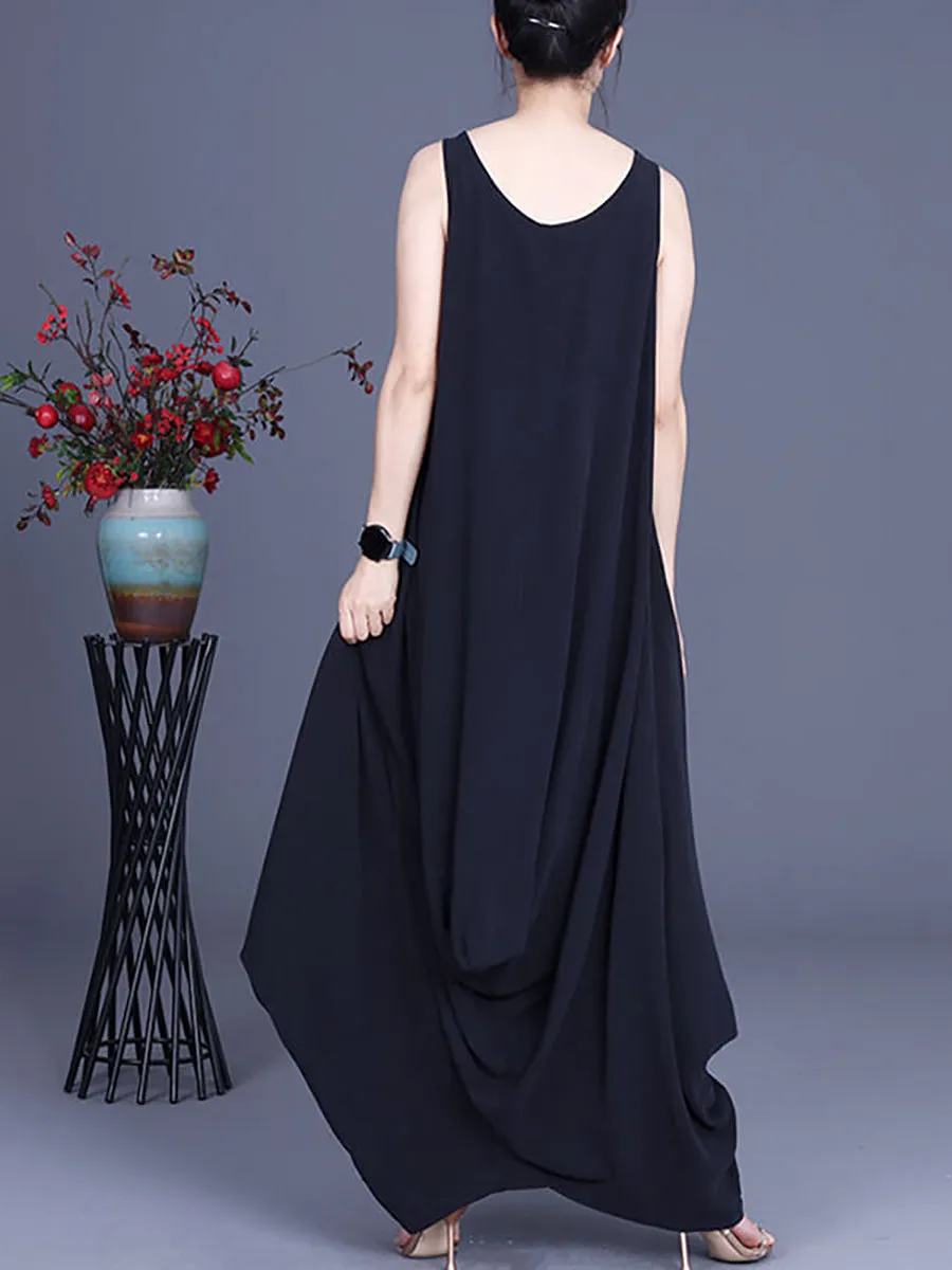 Casual Solid Color Pleated Sleeveless Maxi Dress