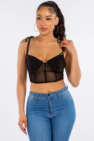 Cece Mesh Bustier Crop Top - Black
