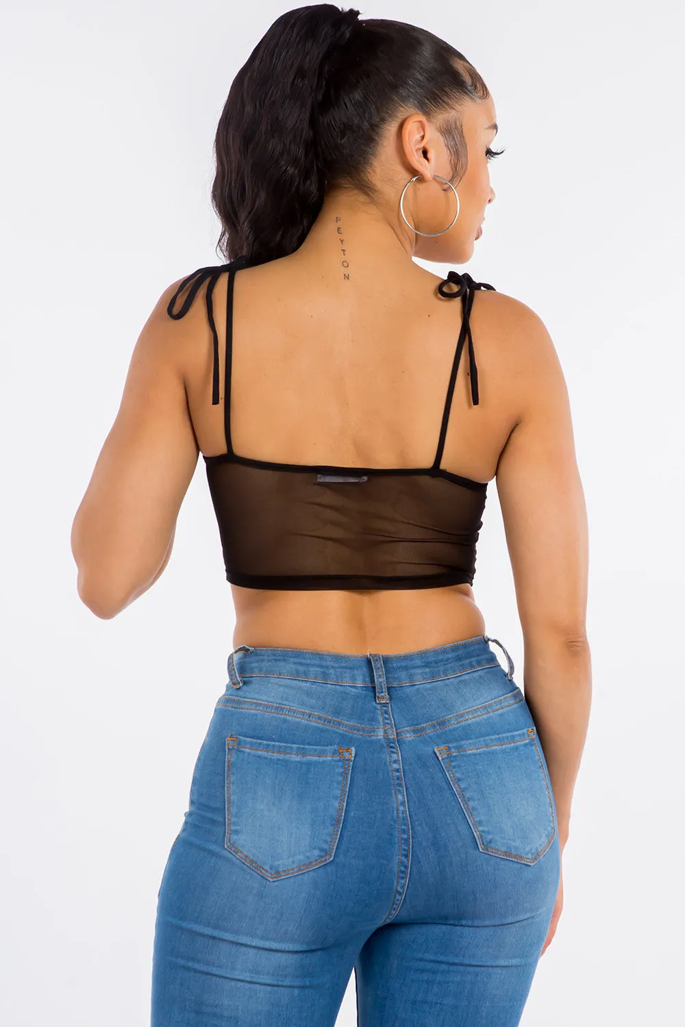 Cece Mesh Bustier Crop Top - Black