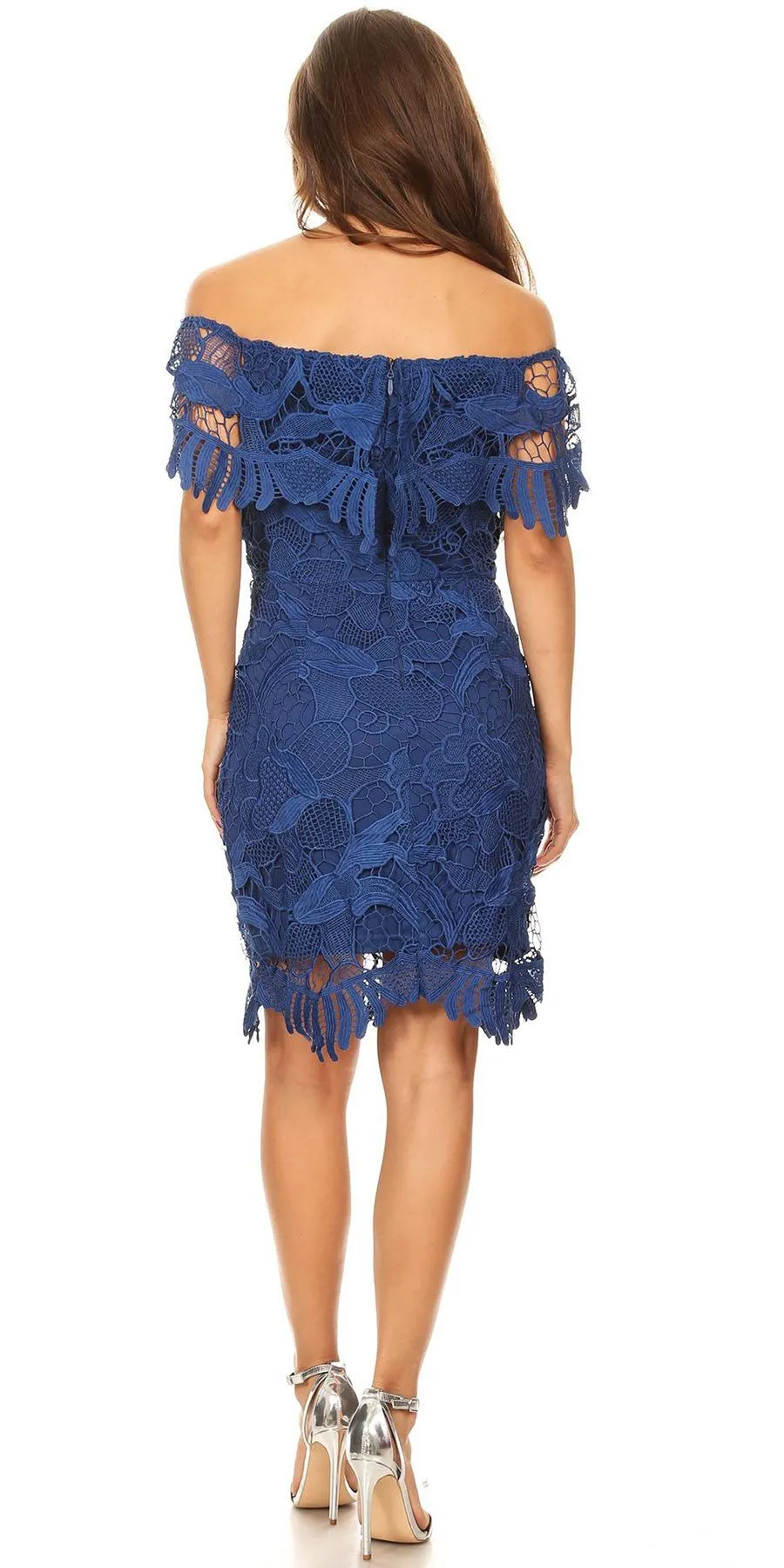Celavie 8508 Off Shoulder Dress Short Scalloped Hem
