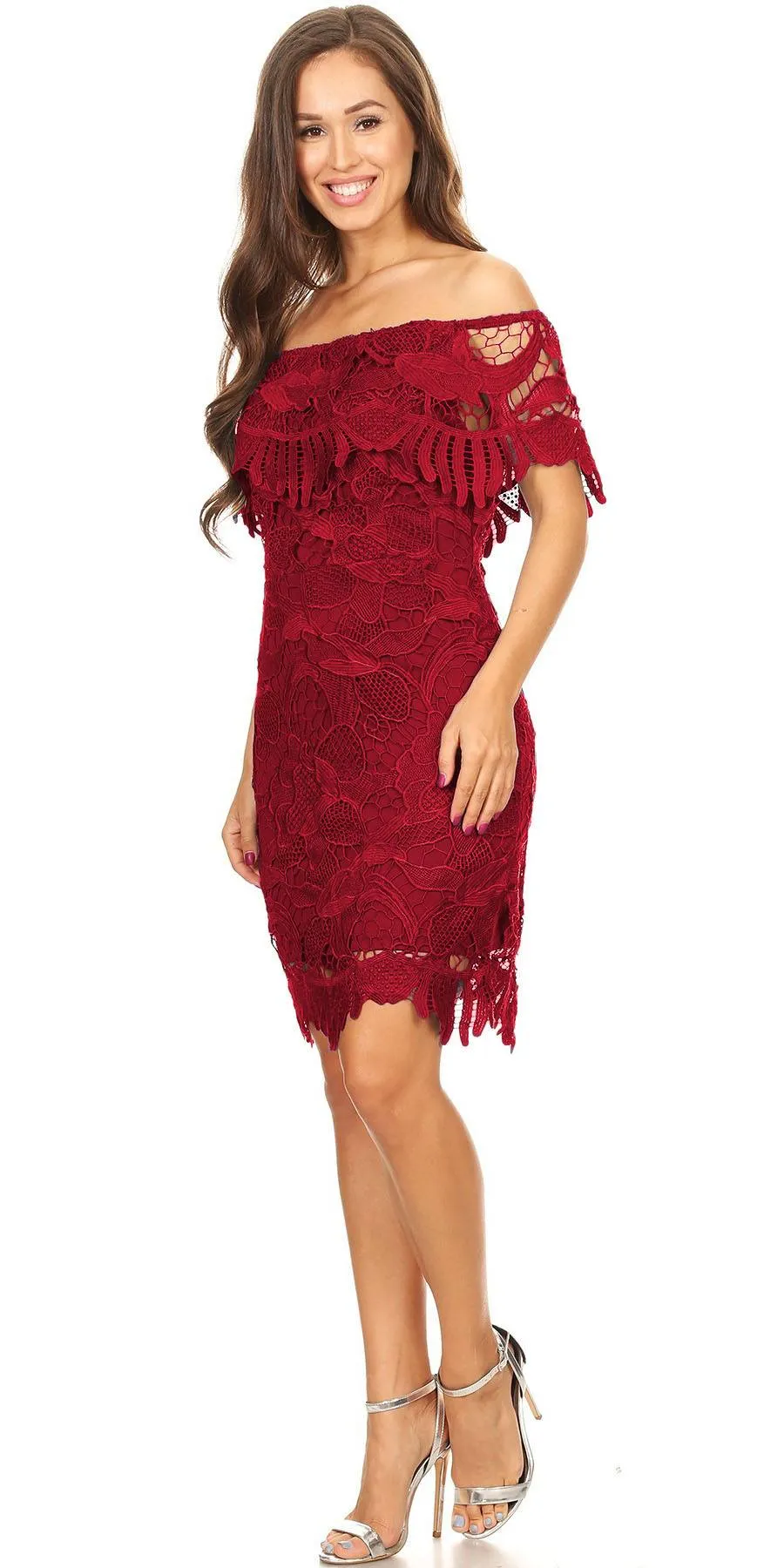 Celavie 8508 Off Shoulder Dress Short Scalloped Hem