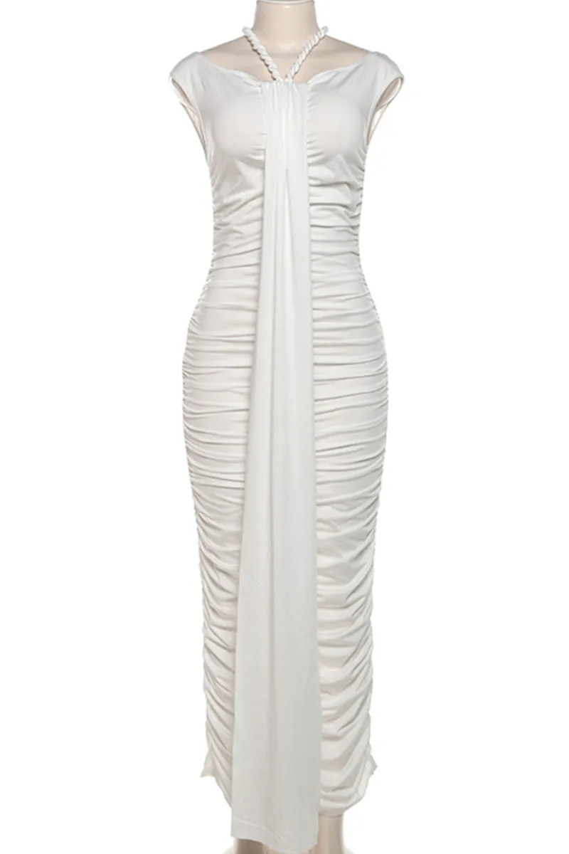 Celebrities Solid Color Ruched Patchwork Off Shoulder Long Dresses
