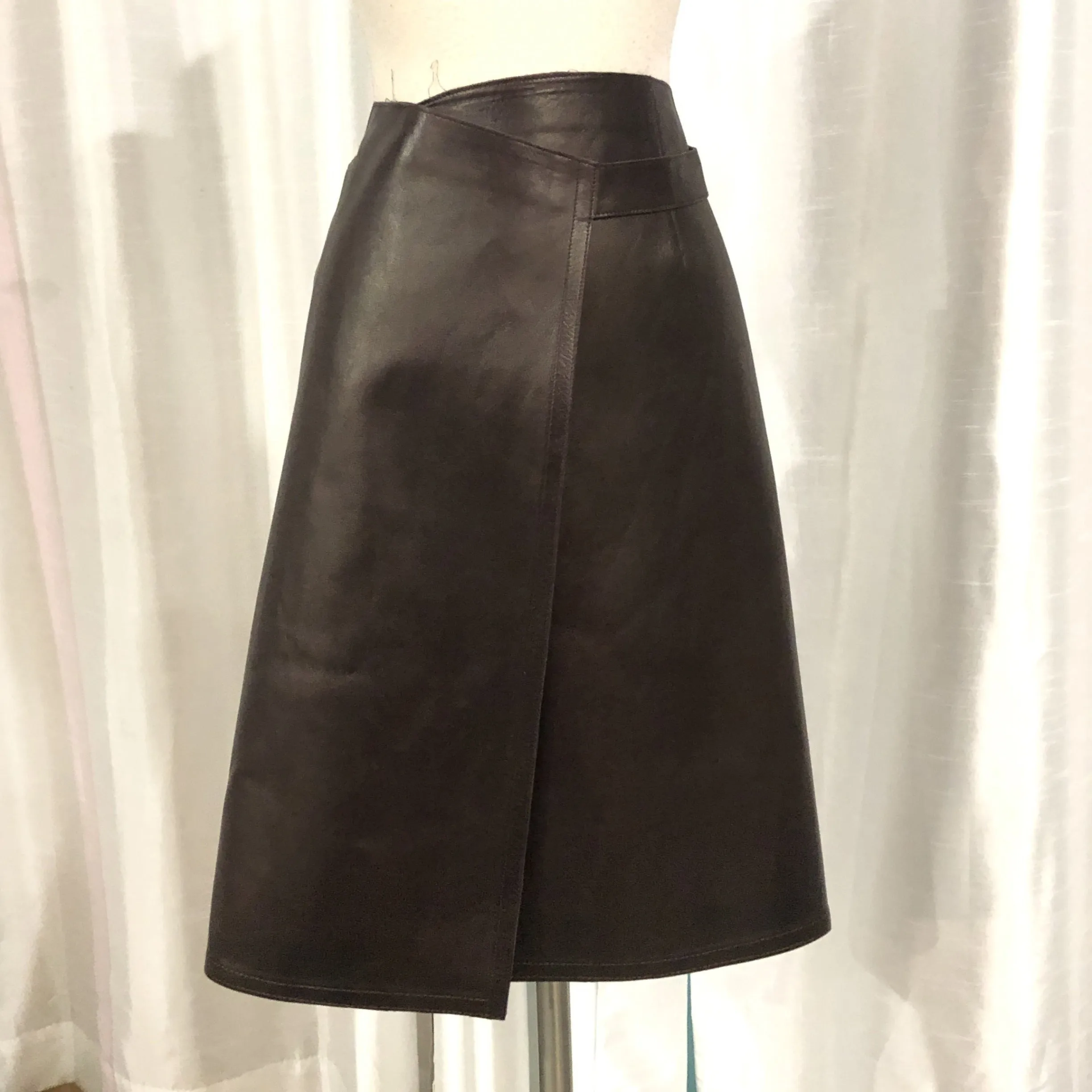 CHANEL Brown Leather Cross-Over Skirt Size 38