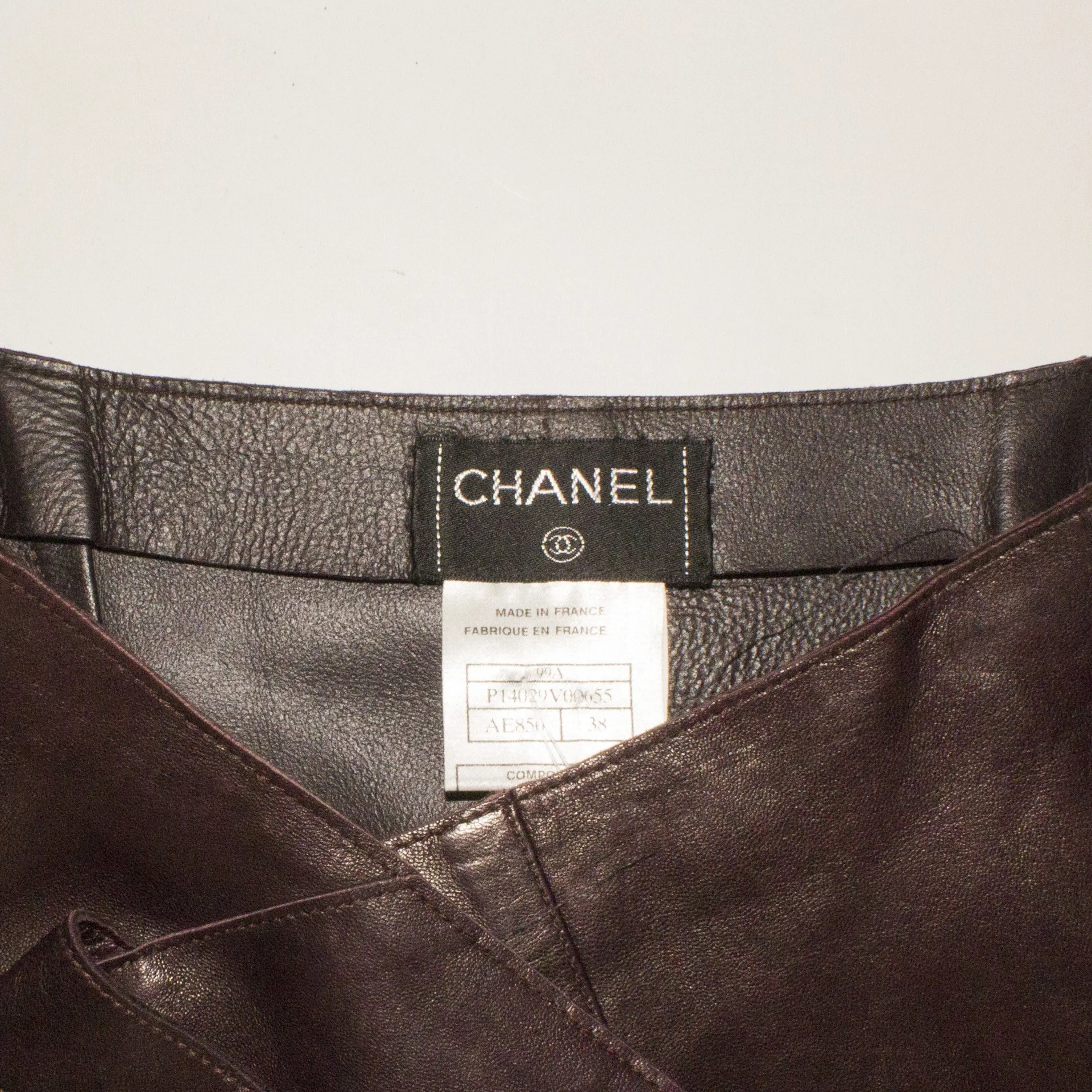 CHANEL Brown Leather Cross-Over Skirt Size 38