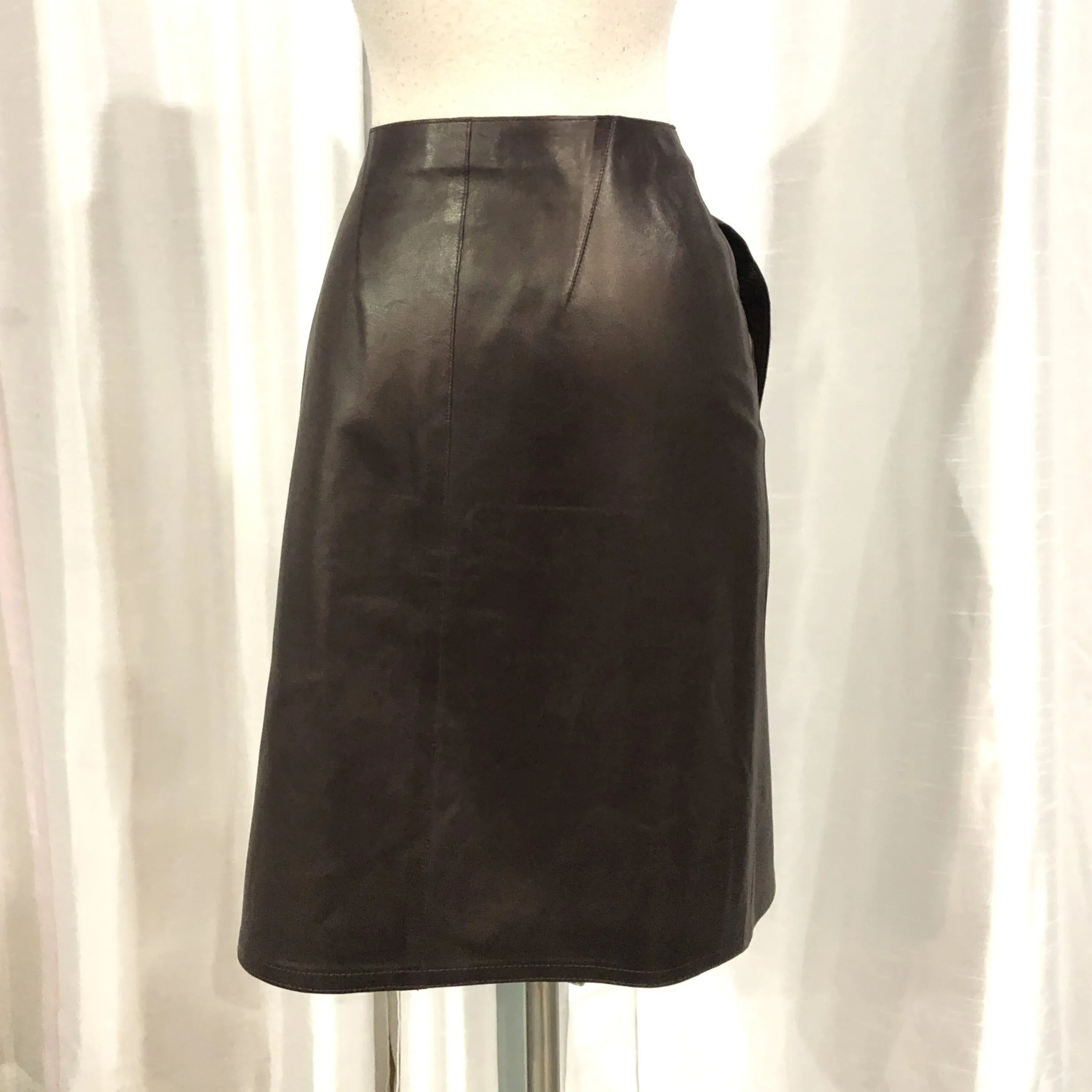 CHANEL Brown Leather Cross-Over Skirt Size 38