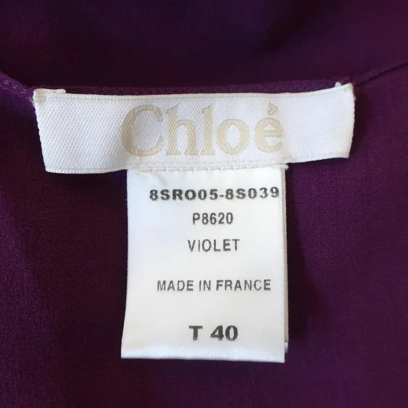 Chloe Dress Violet Draped Wool Size 40 Sleeveless Blouson Mini